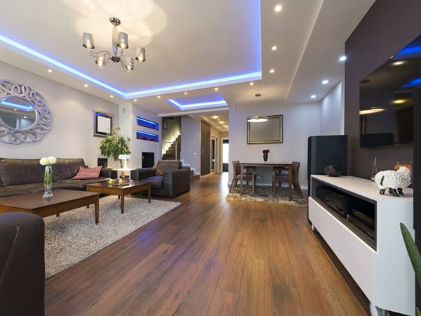 entertainment room with hardwood flooring