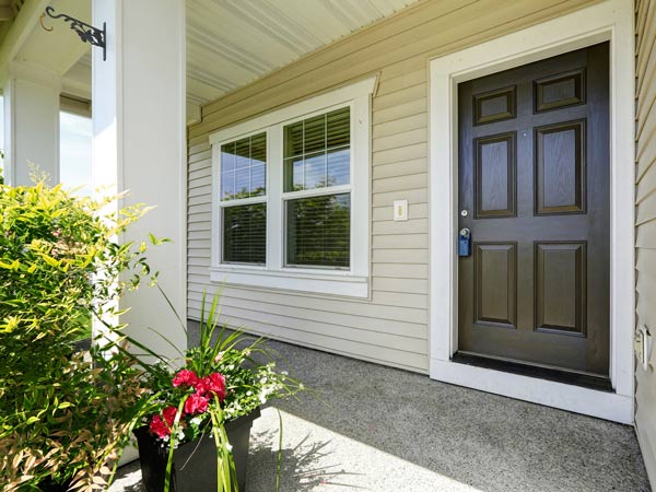 residential patio overhang with garden